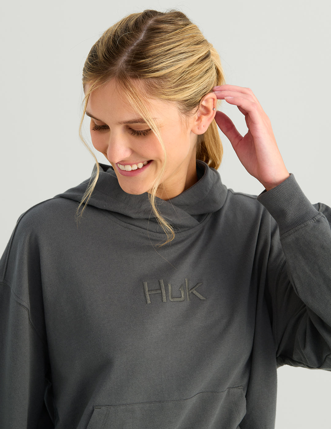 Huk Womens Edisto Logo Terry Hoodie - Dark Shadow