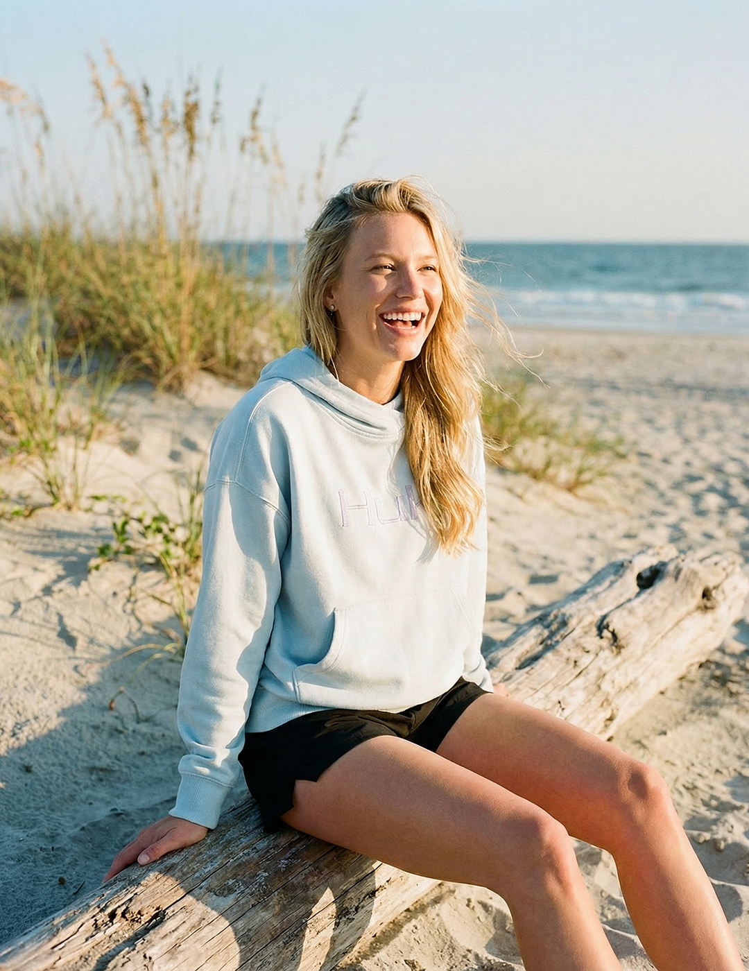Huk Womens Edisto Logo Terry Hoodie - Heron Blue