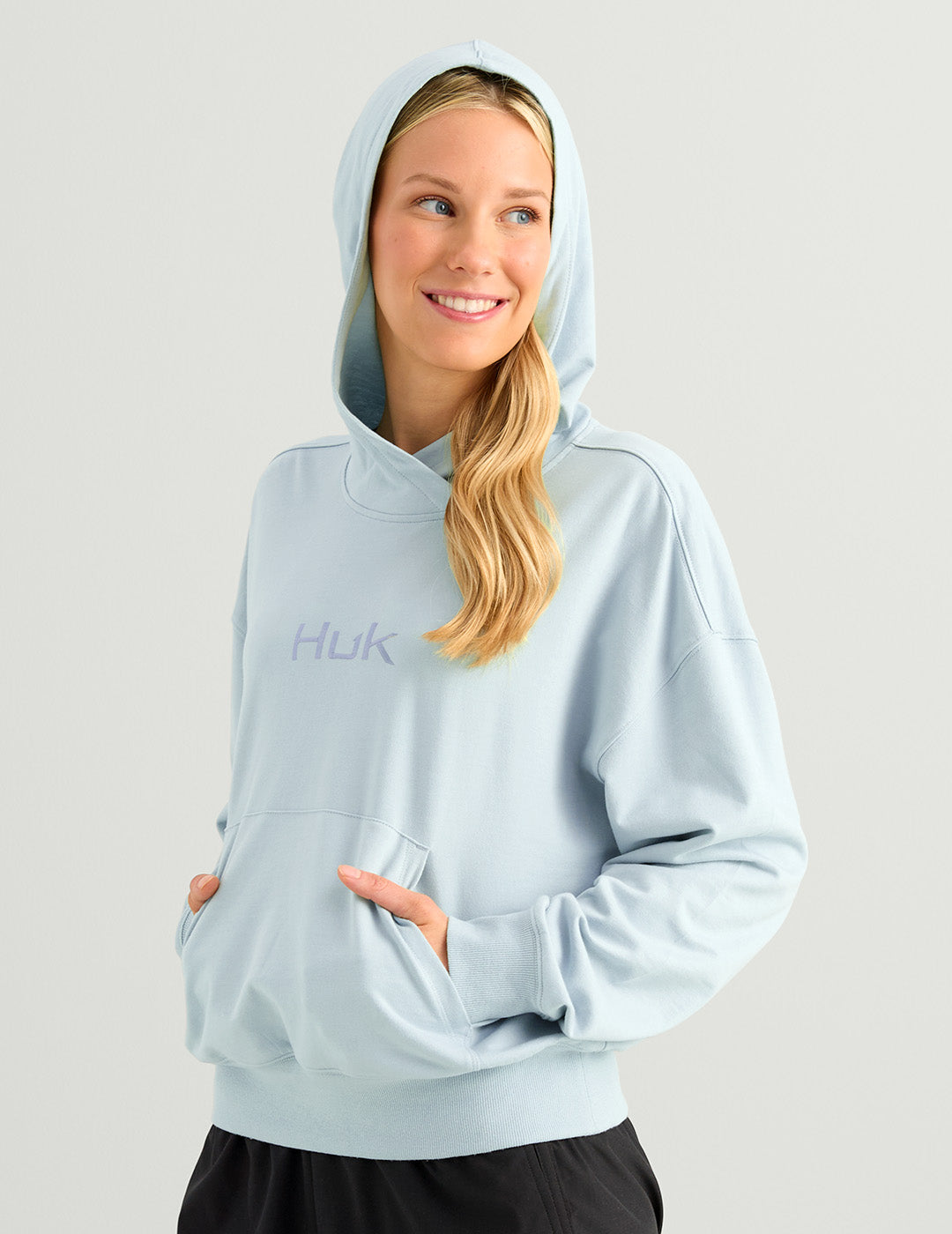 Huk Womens Edisto Logo Terry Hoodie - Heron Blue