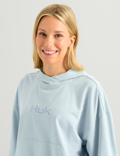 Huk Womens Edisto Logo Terry Hoodie - Heron Blue