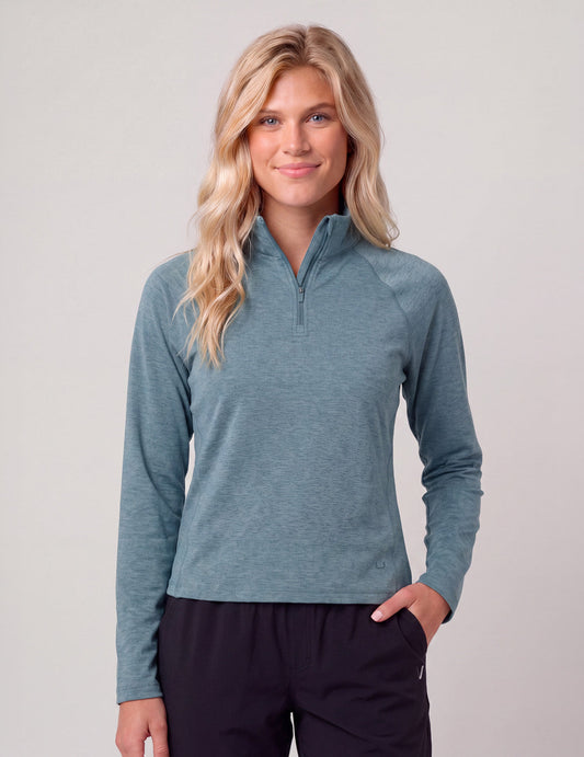 Huk Womens Coldfront+ Fleece Half-Zip - Aqua Haze Heather