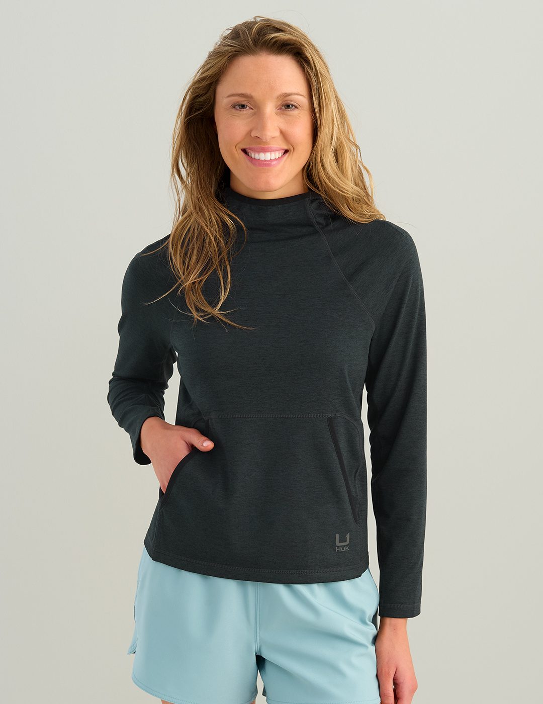 Huk Womens Coldfront+ Fleece Hoodie - Black Heather