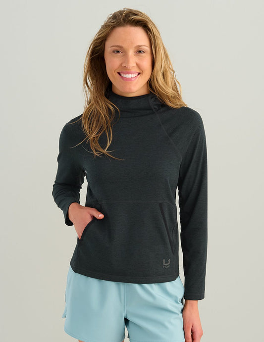 Huk Womens Coldfront+ Fleece Hoodie - Black Heather