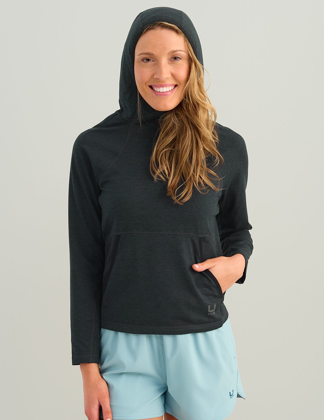 Huk Womens Coldfront+ Fleece Hoodie - Black Heather