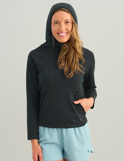 Huk Womens Coldfront+ Fleece Hoodie - Black Heather