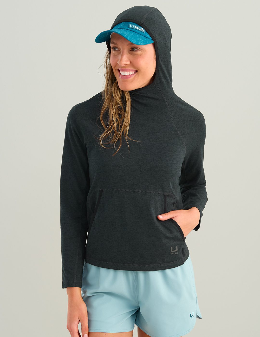 Huk Womens Coldfront+ Fleece Hoodie - Black Heather