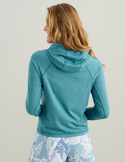 Huk Womens Coldfront+ Fleece Hoodie - Aqua Haze Heather