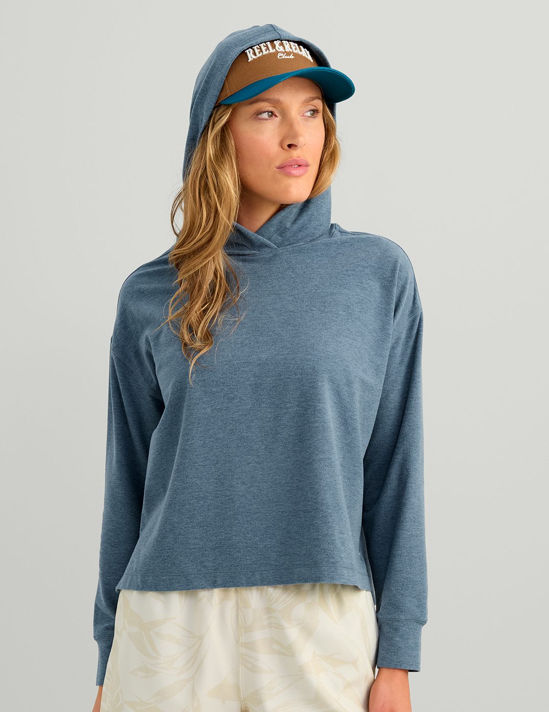 Huk Womens Leeward Fleece Hoodie - Stormy Blue Heather