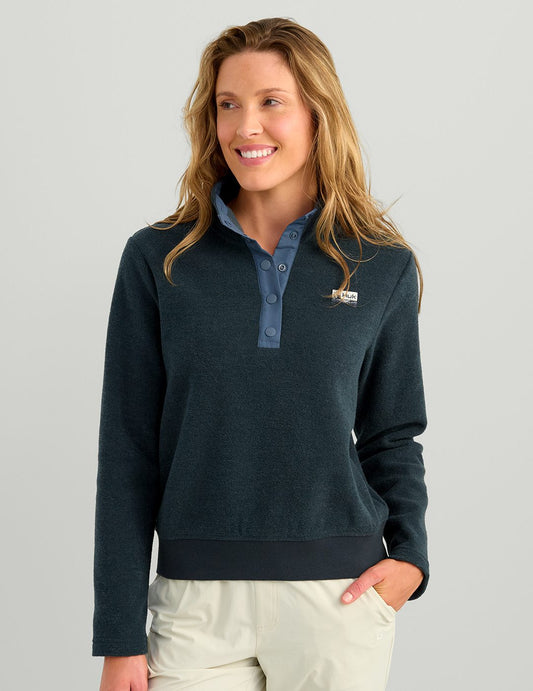 Huk Womens Camden Snap Fleece Pullover - Sea Storm Heather