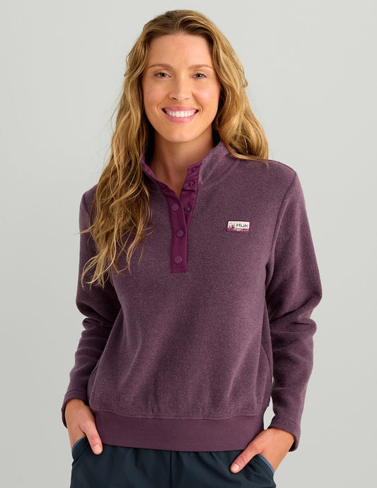 Huk Womens Camden Snap Fleece Pullover - Coastal Dusk Heather