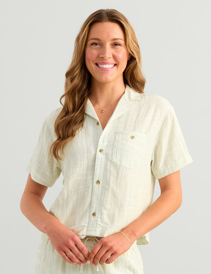 Huk Women Breezeway Camp Shirt - Silver Birch Palm
