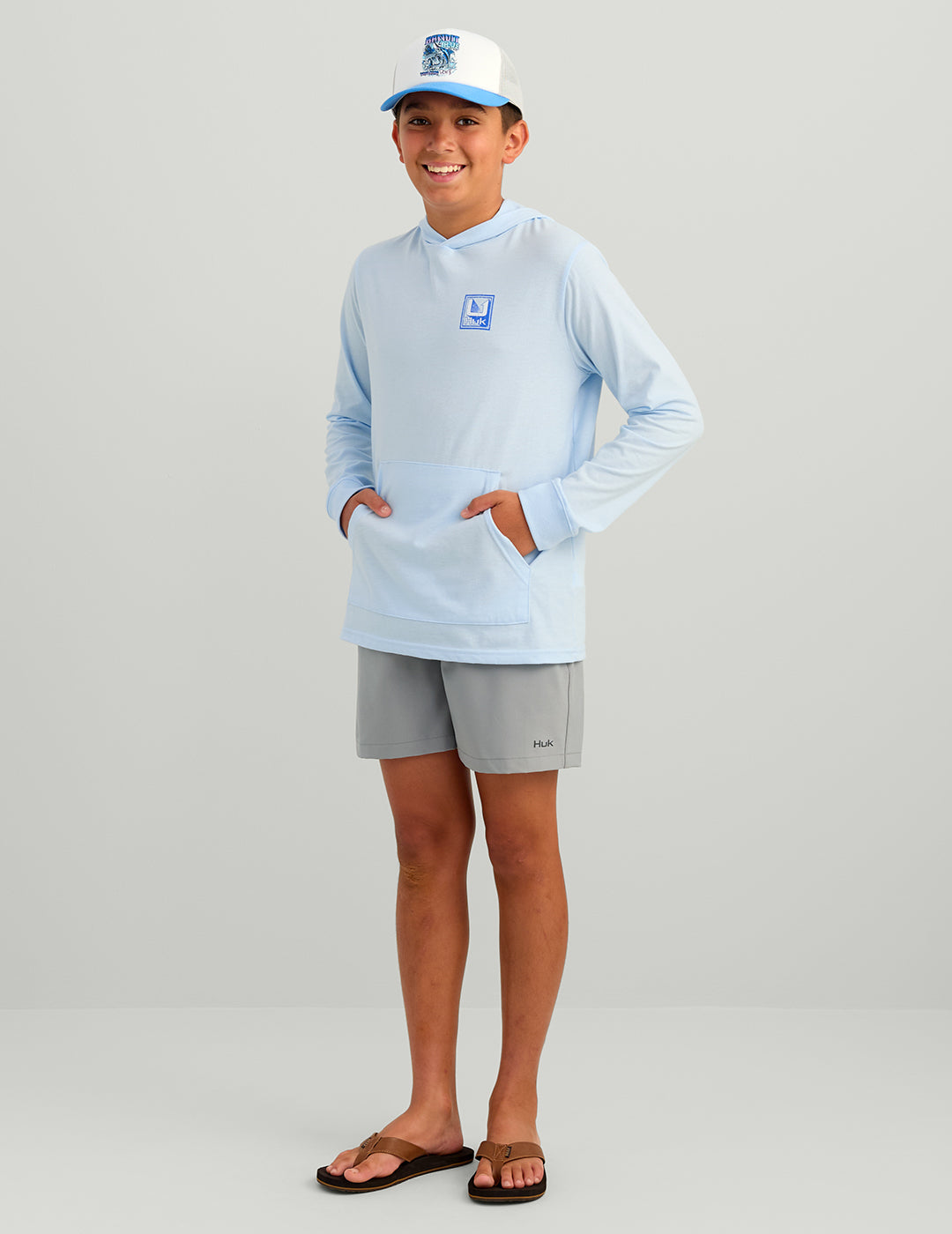 Huk Kids Rising Huk Long Sleeve Hoodie Tee - Coastal Drift
