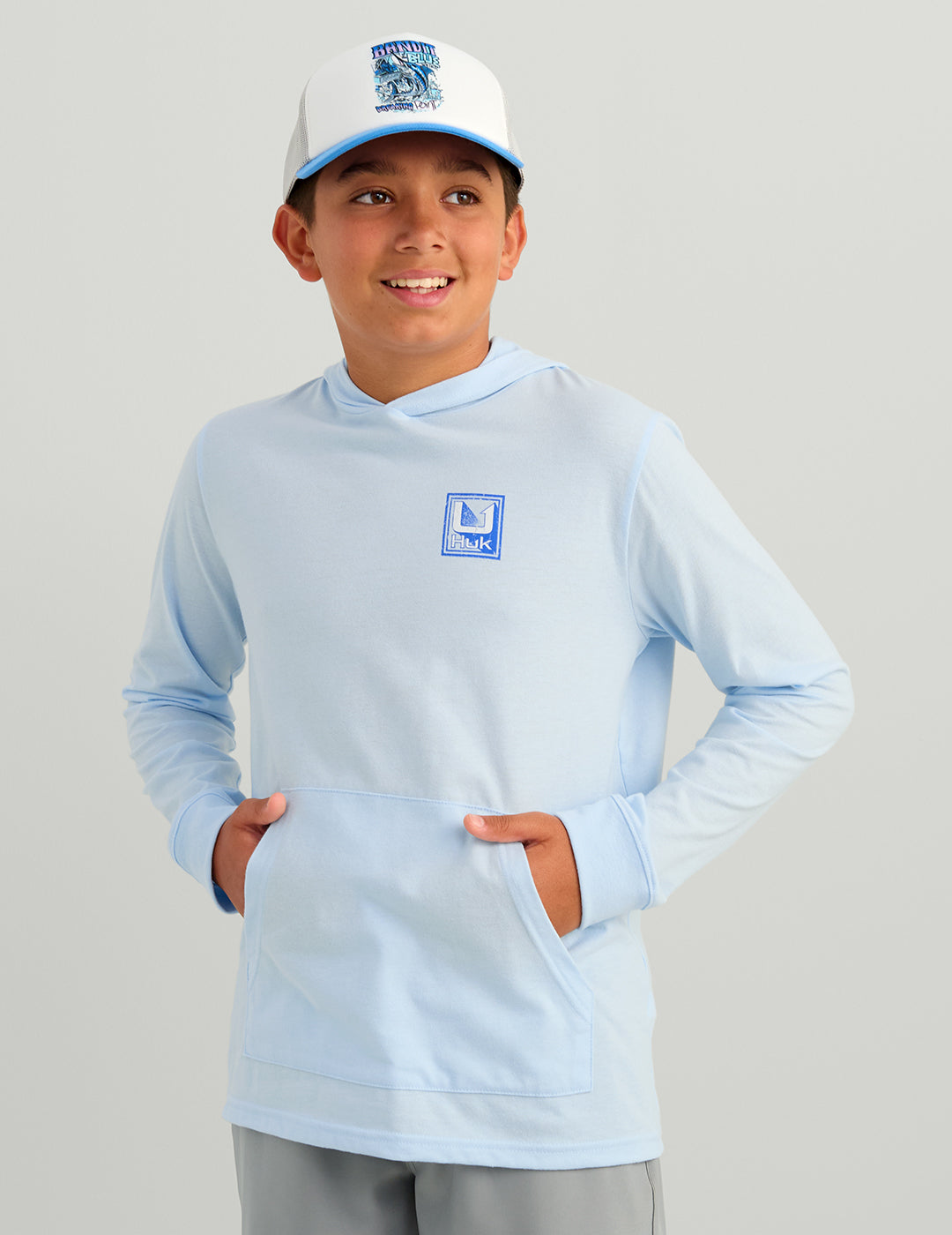Huk Kids Rising Huk Long Sleeve Hoodie Tee - Coastal Drift