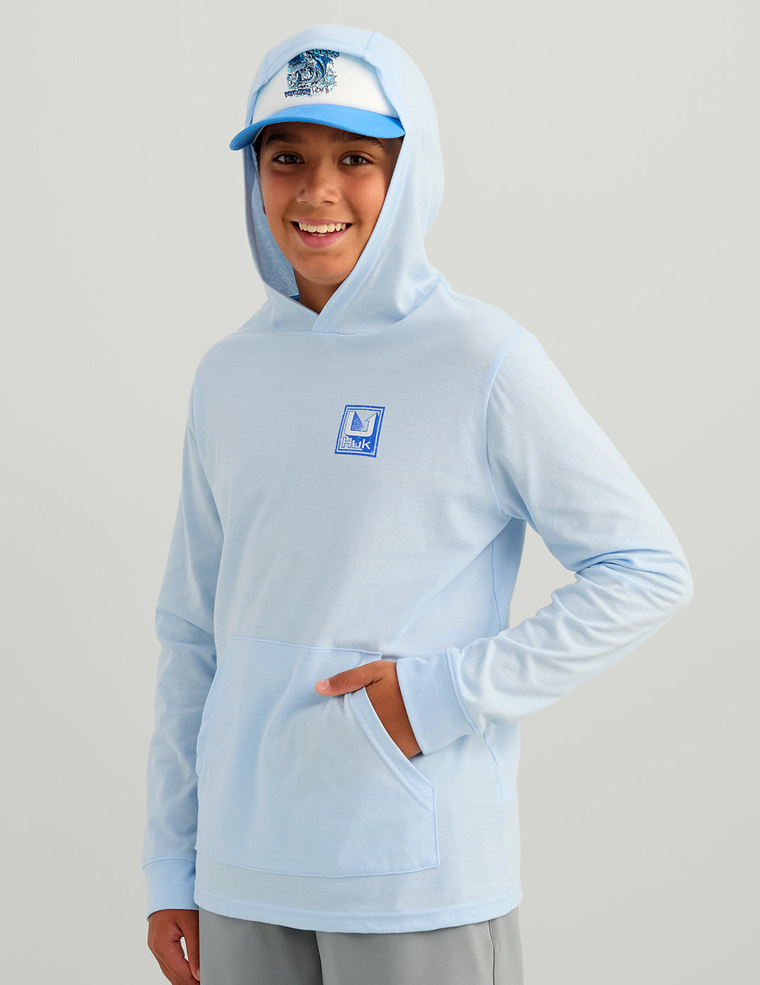 Huk Kids Rising Huk Long Sleeve Hoodie Tee - Coastal Drift