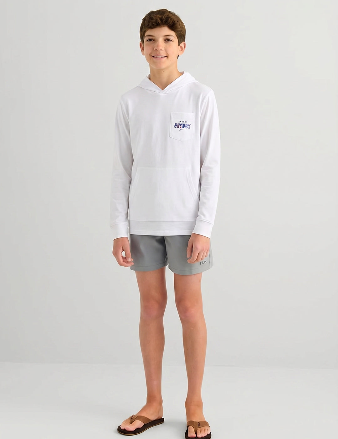 Huk Kids Americana Fish & Flag Hoodie Tee - White