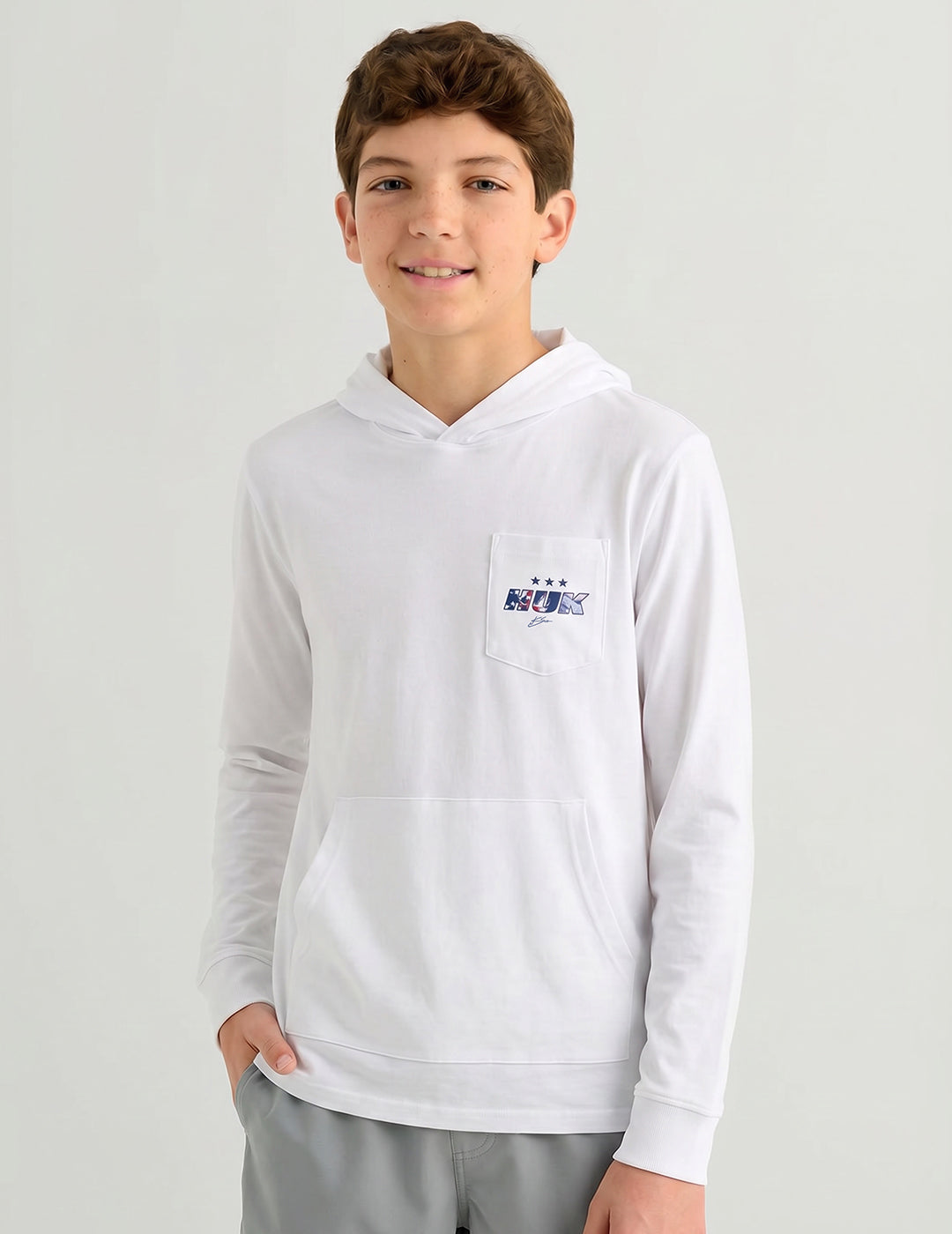Huk Kids Americana Fish & Flag Hoodie Tee - White
