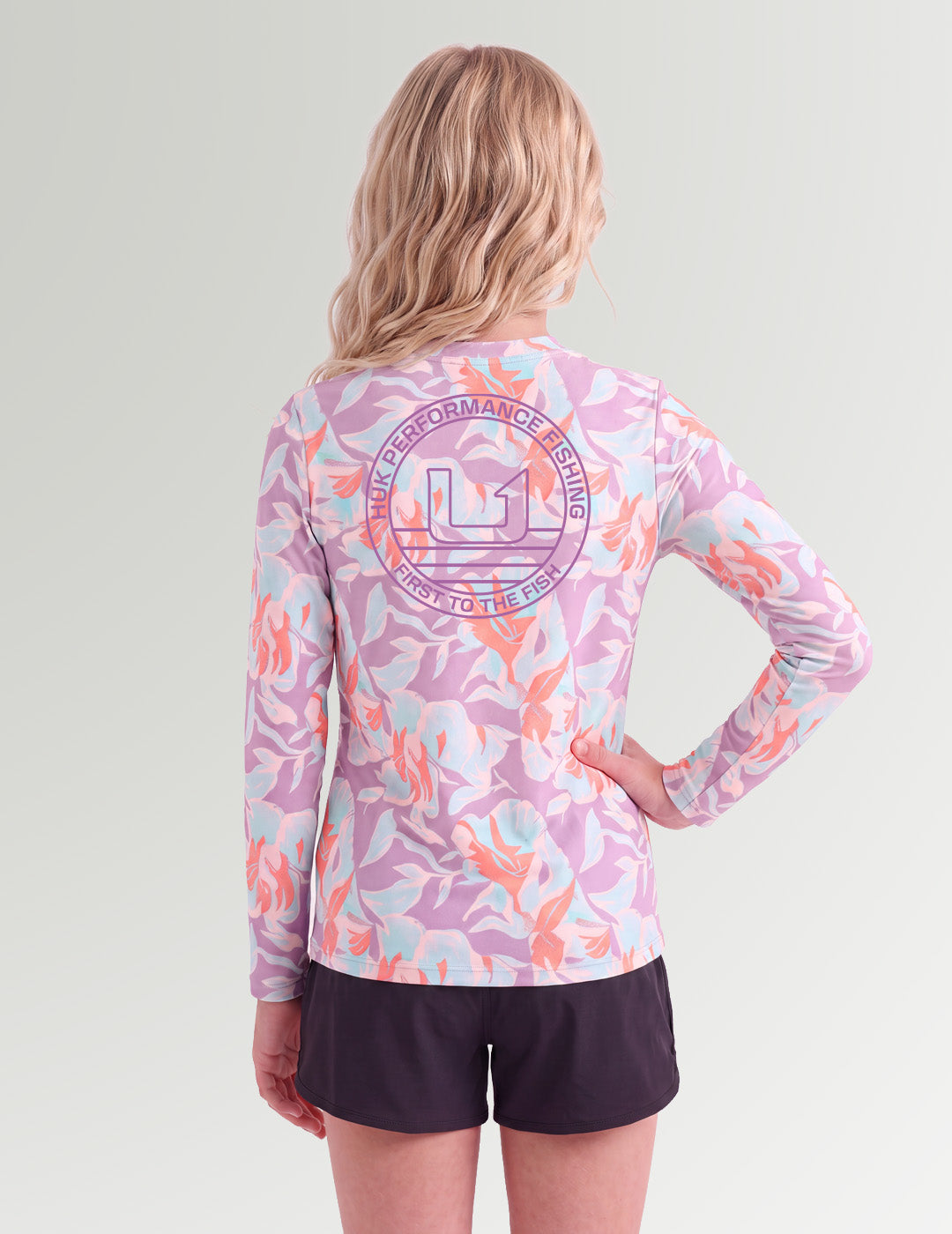 Huk Girls Pursuit Performance Crew - Coral Reef Petal Breeze