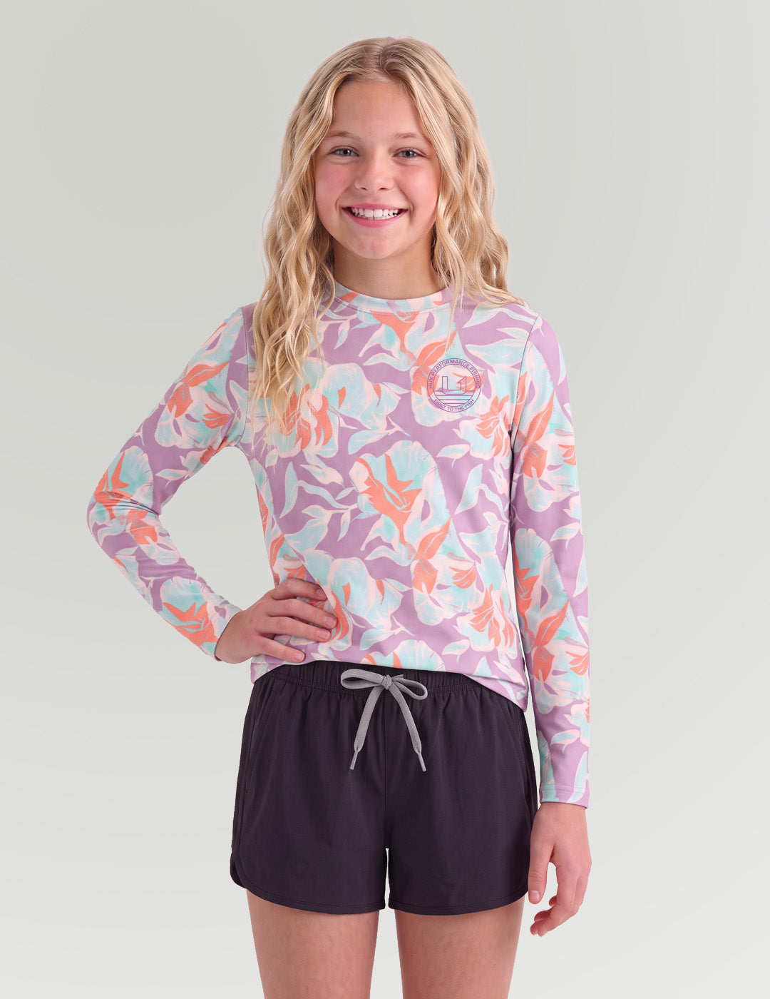 Huk Girls Pursuit Performance Crew - Coral Reef Petal Breeze