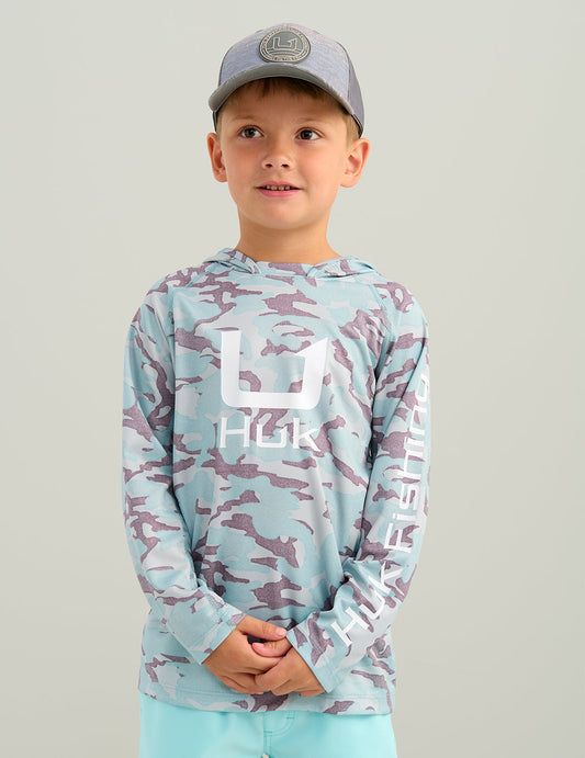 Huk Kids KC Icon Performance Hoodie - Reefline Grey Camo