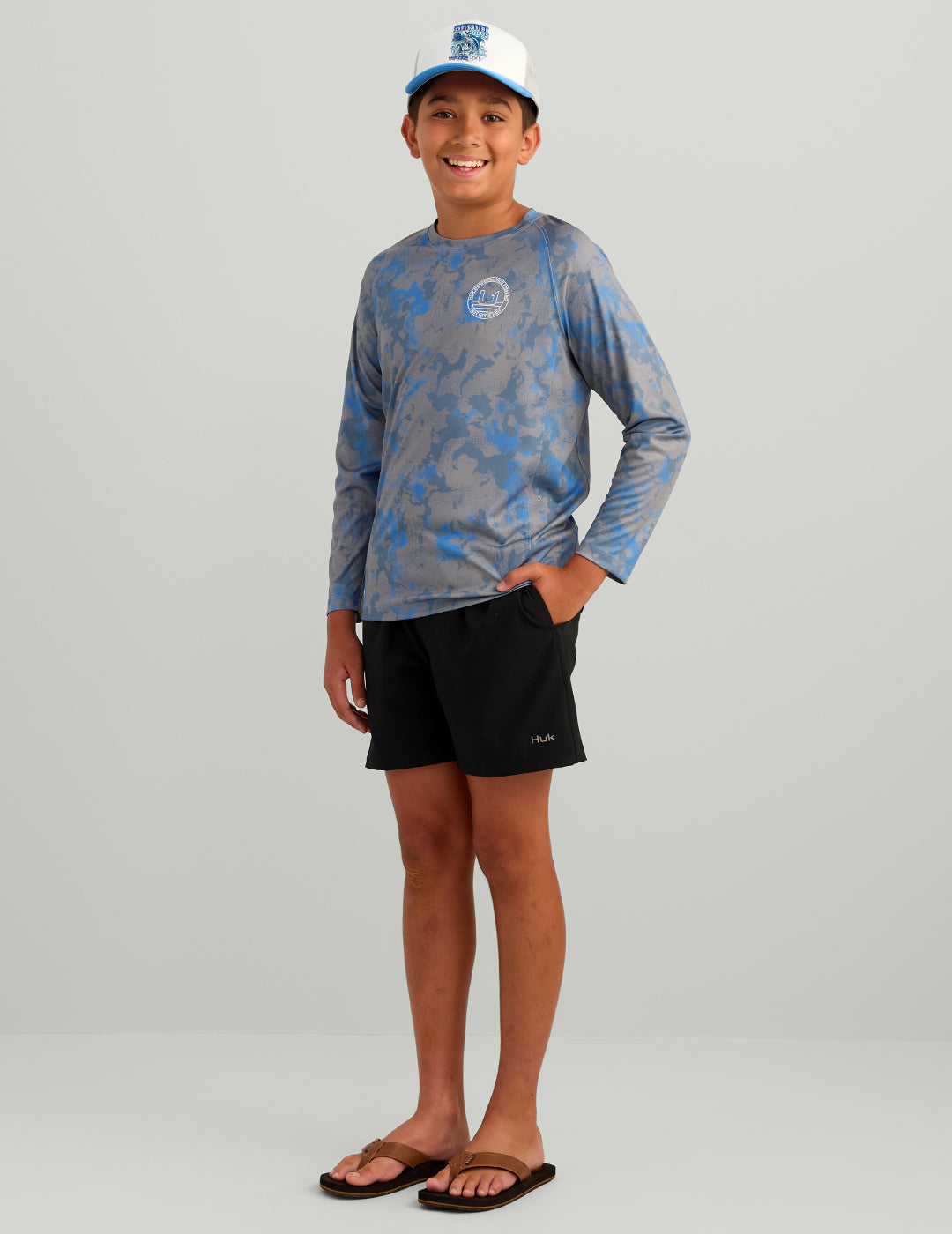 Huk Kids KC Pursuit Performance Crew - Dark Blue Tideloom Camo