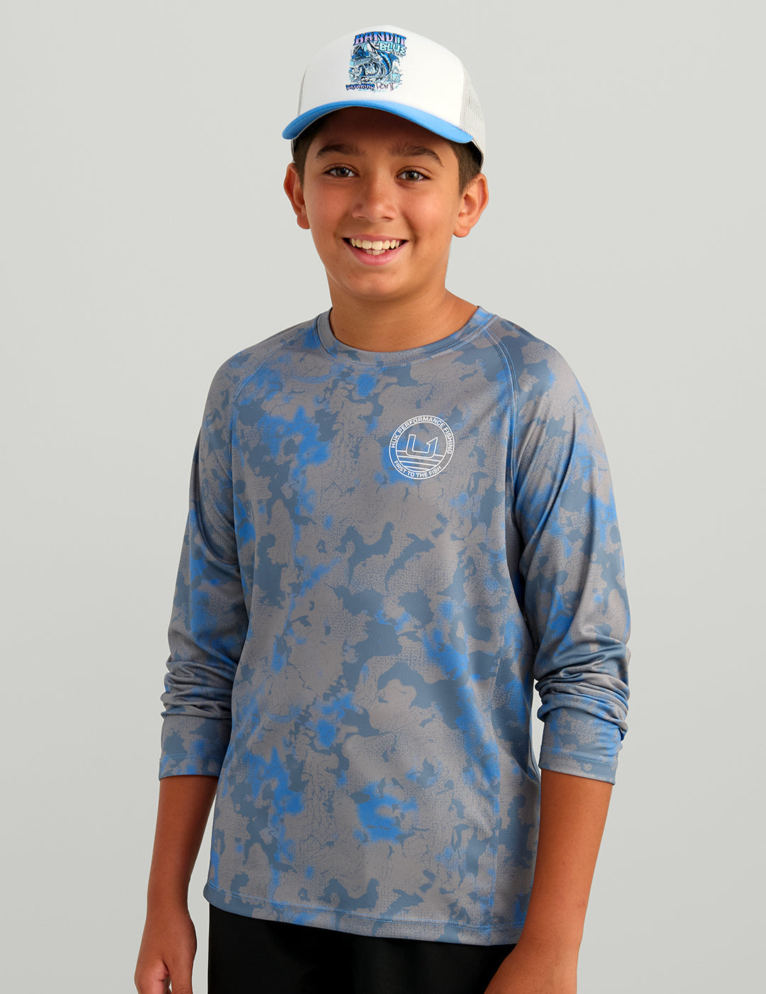 Huk Kids KC Pursuit Performance Crew - Dark Blue Tideloom Camo