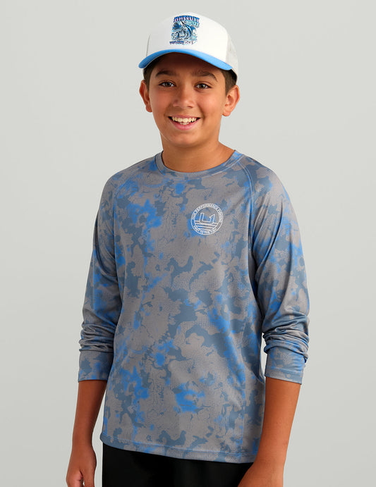 Huk Kids KC Pursuit Performance Crew - Dark Blue Tideloom Camo