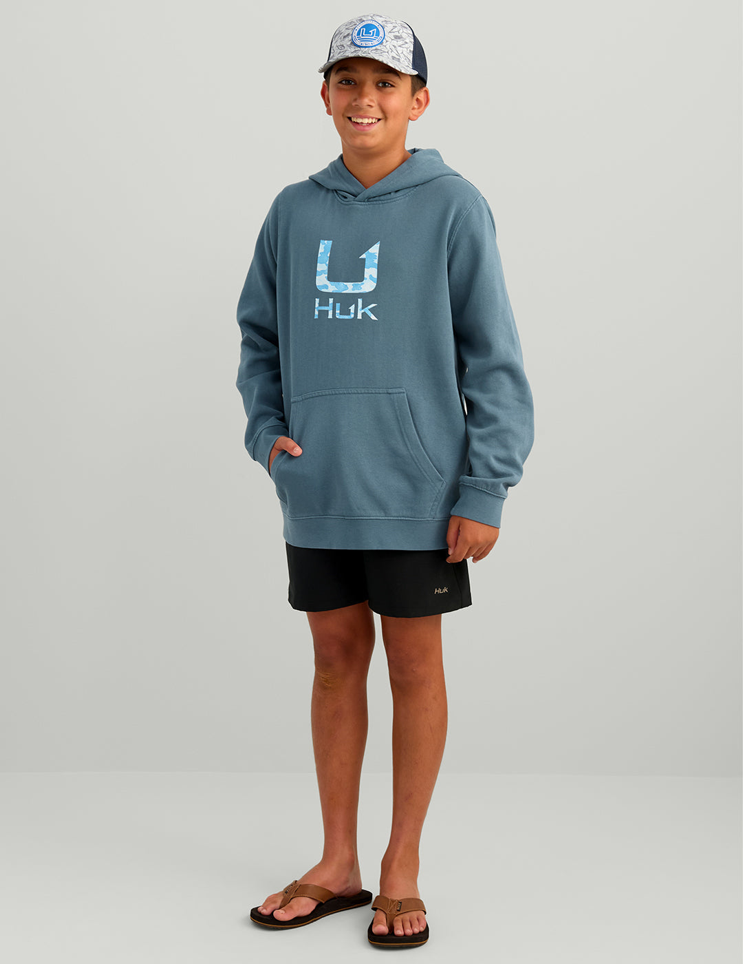 Huk Kids Huk Barb U Cotton Fleece Hoodie - Stormy Blue