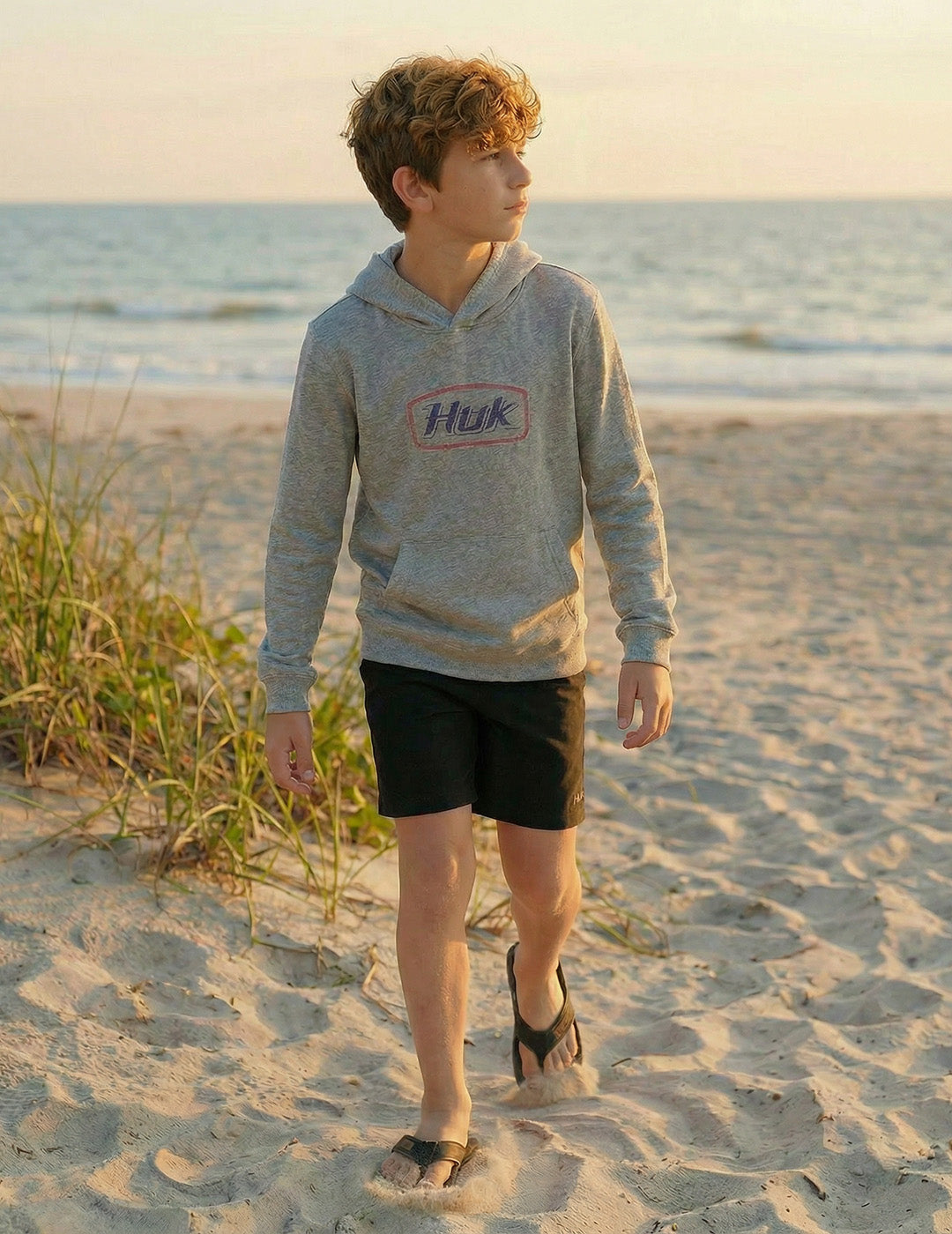 Huk Kids Edisto Script Terry Hoodie - Heather Grey