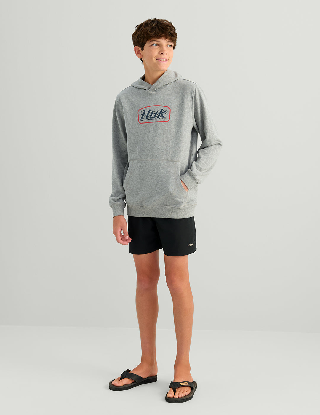 Huk Kids Edisto Script Terry Hoodie - Heather Grey