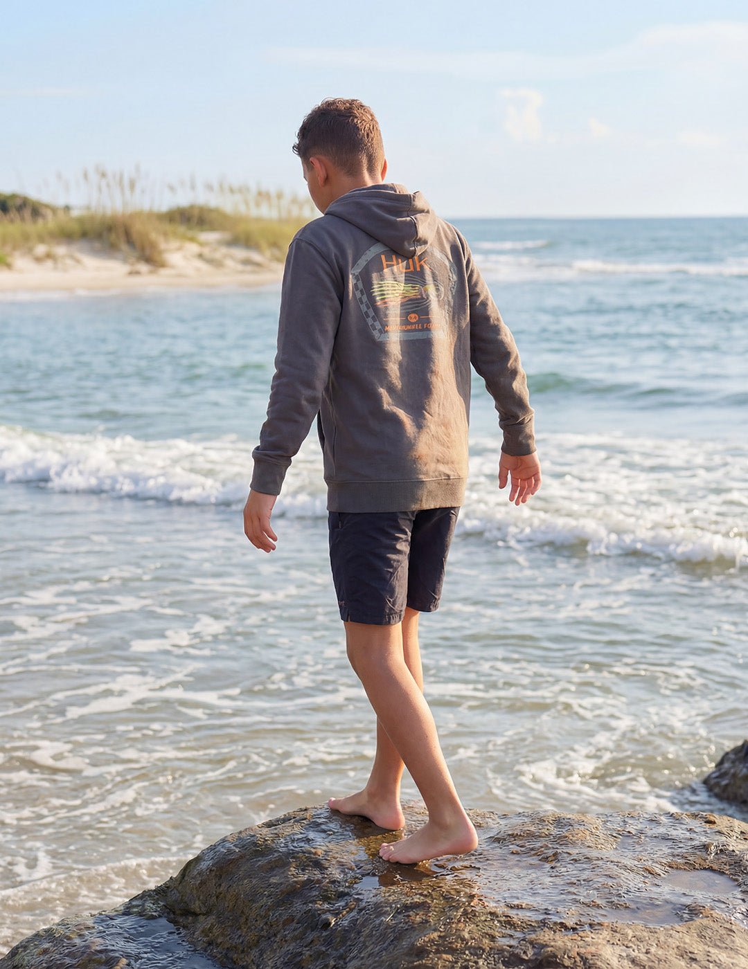 Huk Kids Edisto Fast Badge Terry Hoodie - Dark Shadow