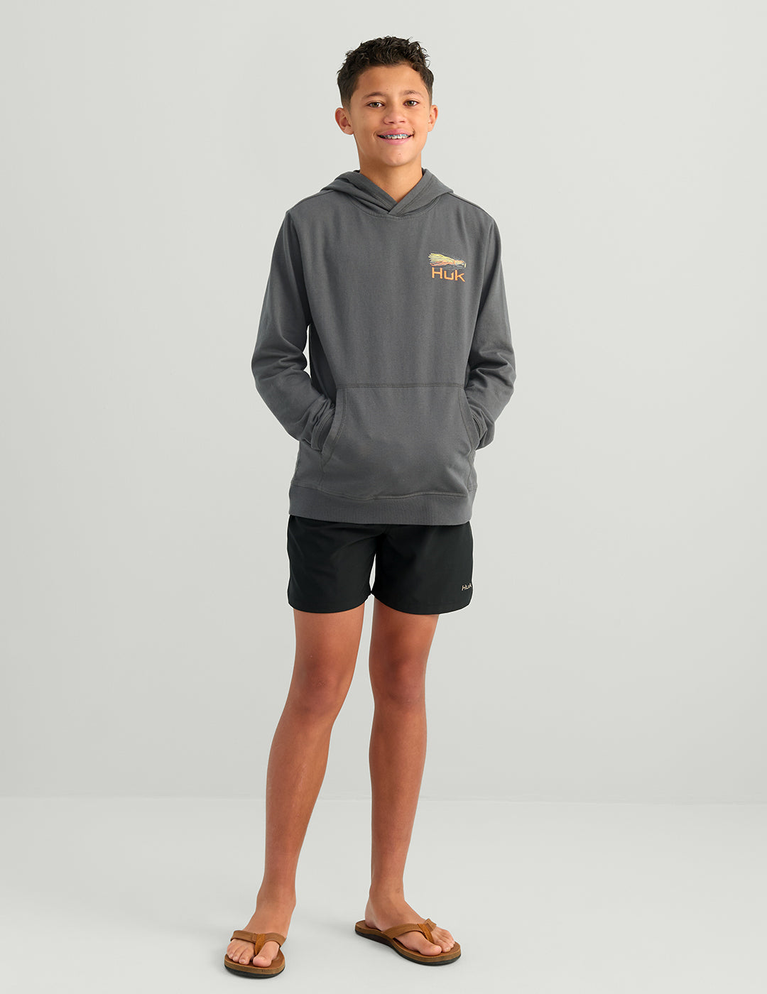 Huk Kids Edisto Fast Badge Terry Hoodie - Dark Shadow