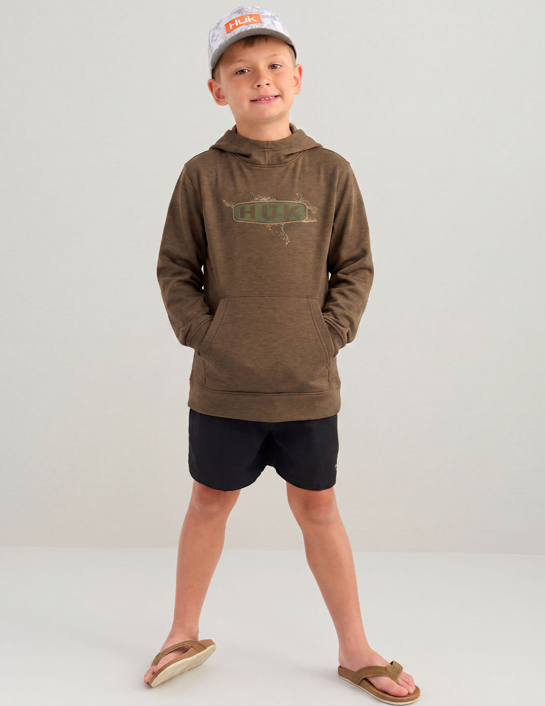 Huk Kids Coldfront+ Fleece Graphic Hoodie - Saltmarsh Heather