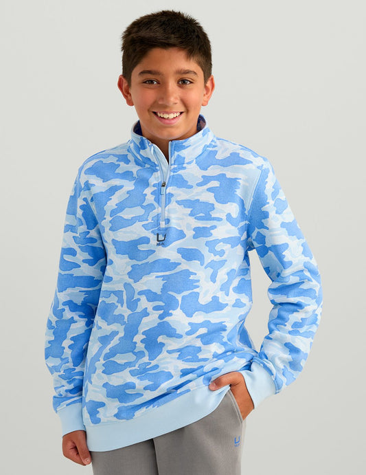 Huk Kids Cotton Fleece Printed 1/4 Zip - Coastal Drift Camo