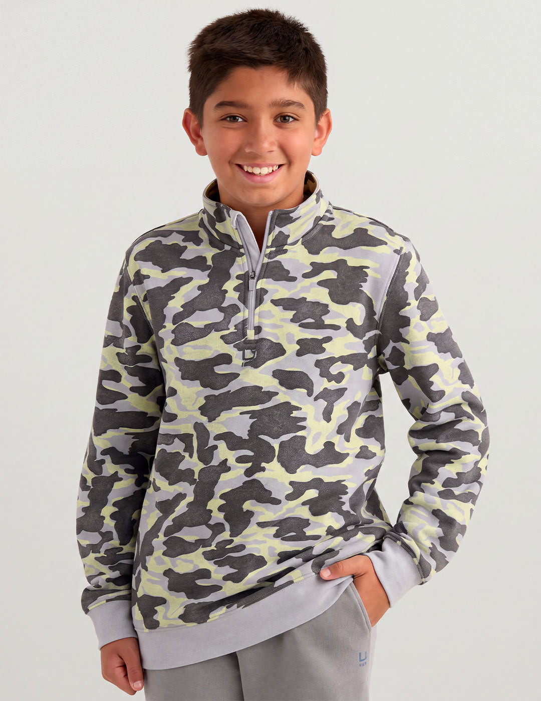 Huk Kids Cotton Fleece Printed 1/4 Zip - Moss Camo
