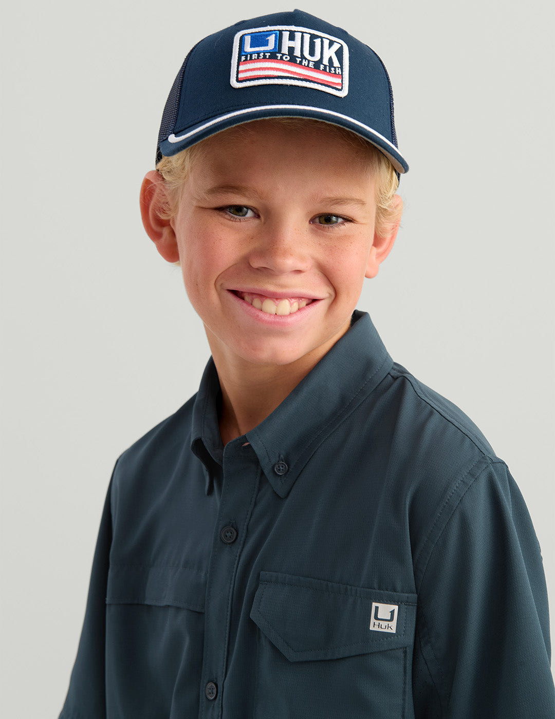 Huk Kids Tide Point Short Sleeve Button Down - Sea Storm