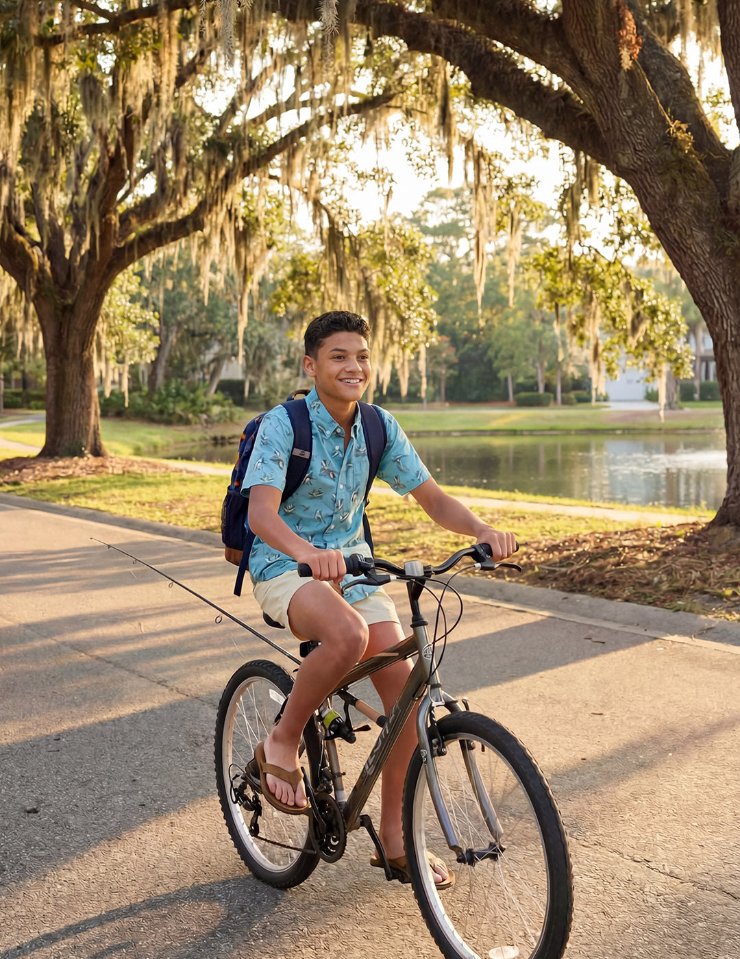 Huk Kids Kona Short Sleeve Button-Down - Marine Blue Mad Marlin
