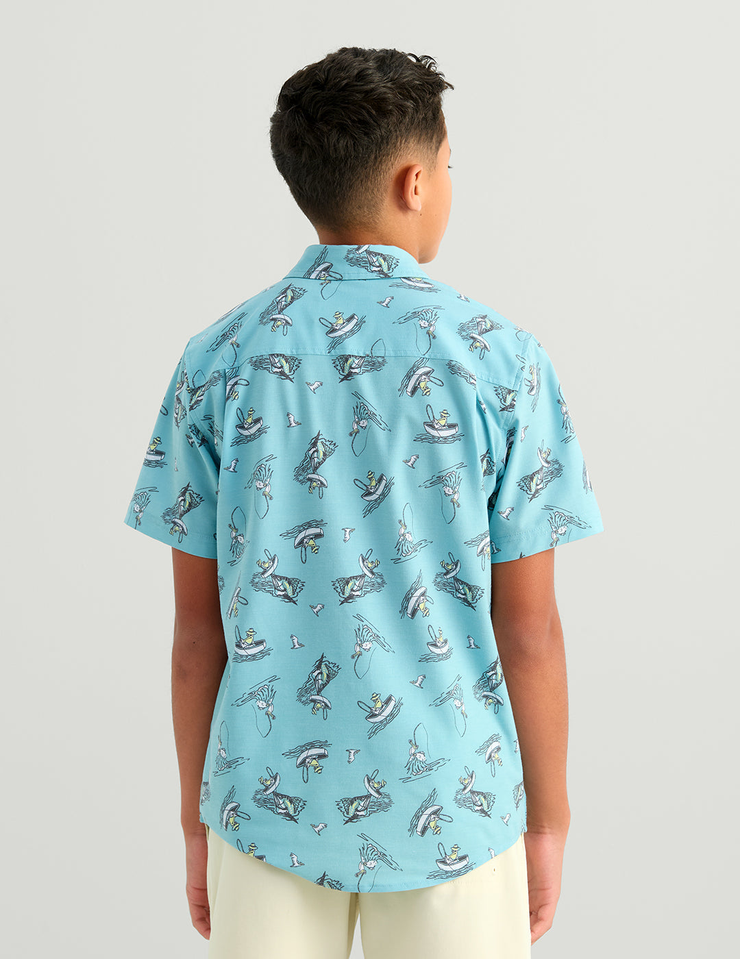 Huk Kids Kona Short Sleeve Button-Down - Marine Blue Mad Marlin