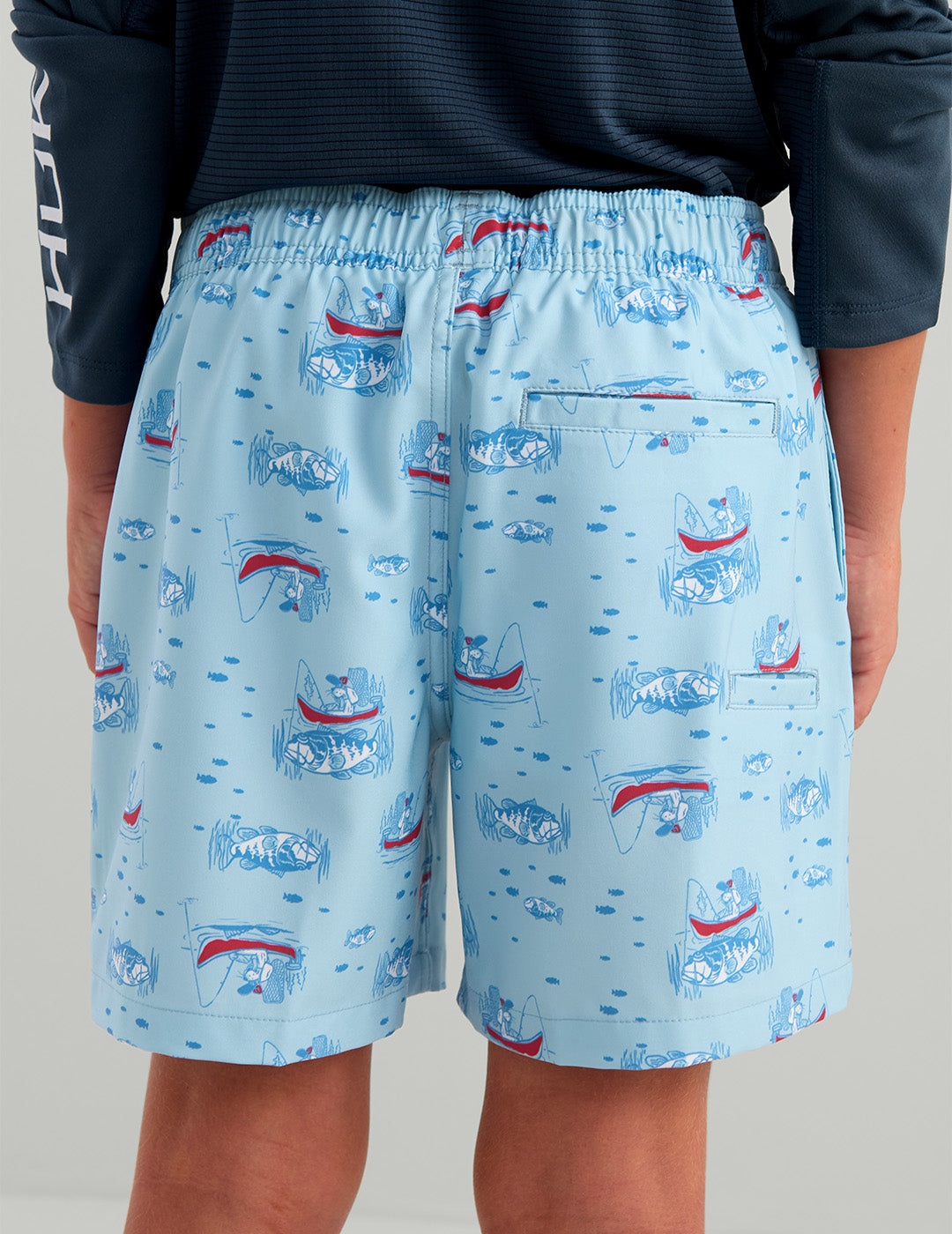 Huk Kids Pursuit Volley Swim Short - Cerulean Dog Fishin