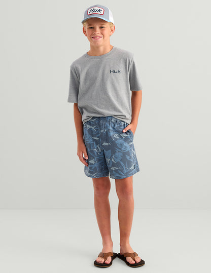 Huk Kids Shoreside Printed Short - Stormy Blue Ocean Palm