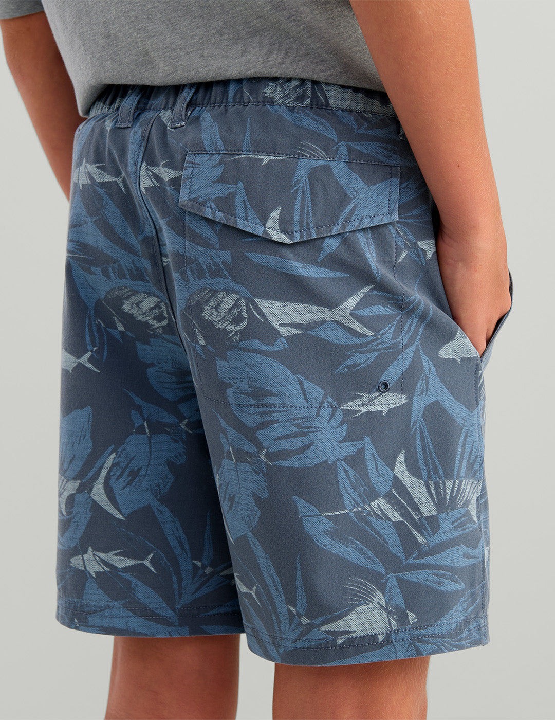 Huk Kids Shoreside Printed Short - Stormy Blue Ocean Palm