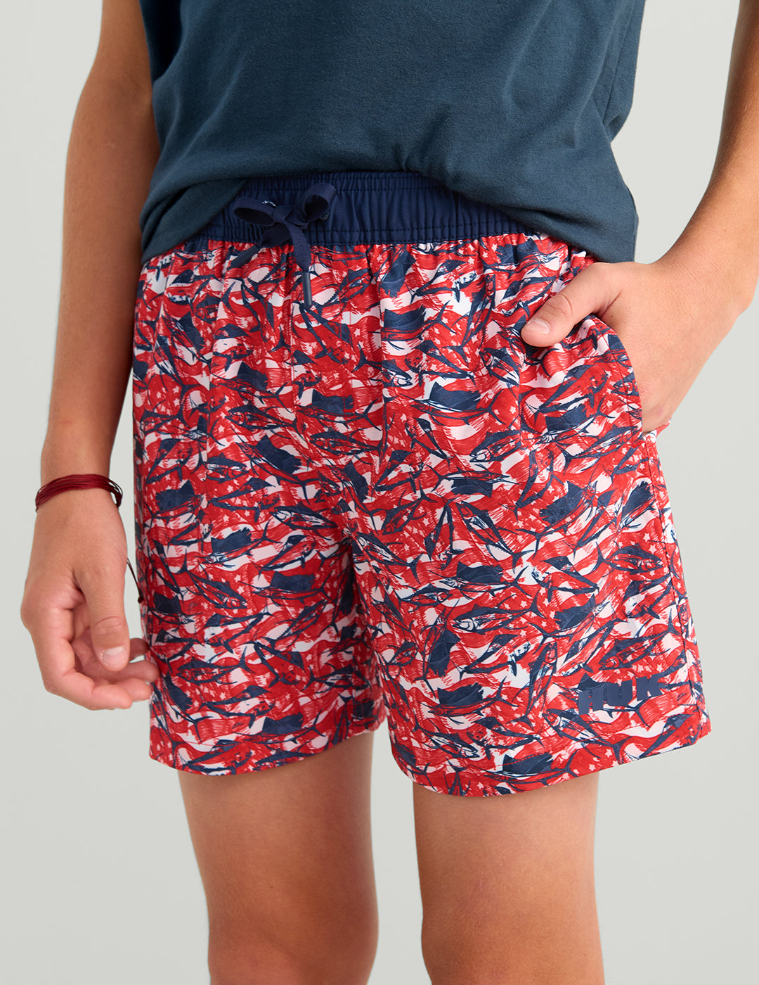 Huk Kids Pursuit Americana Volley Swim Short - True Red Fish Chaos