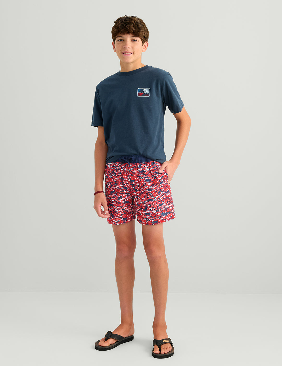 Huk Kids Pursuit Americana Volley Swim Short - True Red Fish Chaos