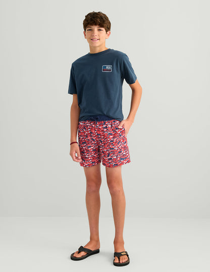 Huk Kids Pursuit Americana Volley Swim Short - True Red Fish Chaos