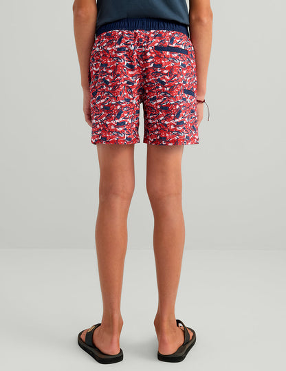 Huk Kids Pursuit Americana Volley Swim Short - True Red Fish Chaos