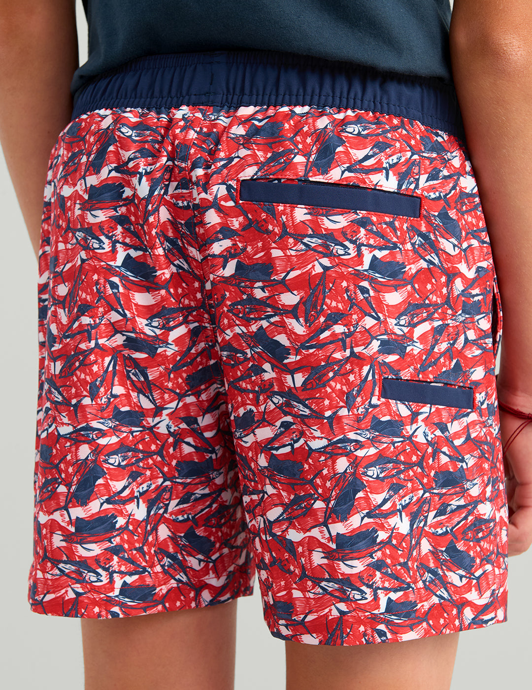 Huk Kids Pursuit Americana Volley Swim Short - True Red Fish Chaos