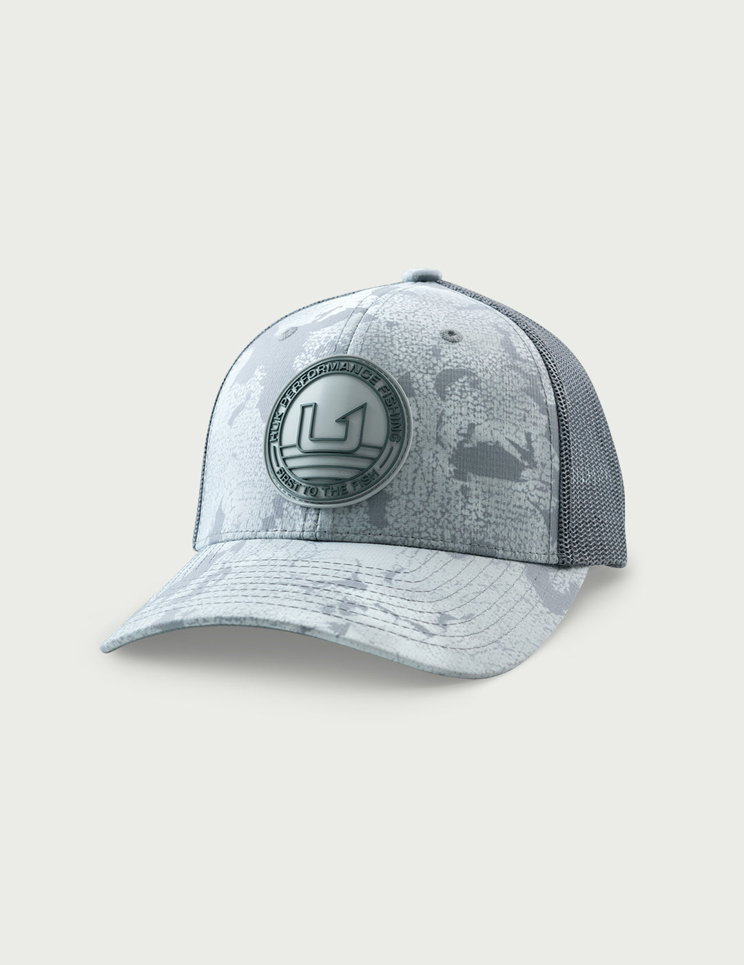 Huk Kids KC Print Circle Patch Trucker Hat - Sharkskin Estuary Camo