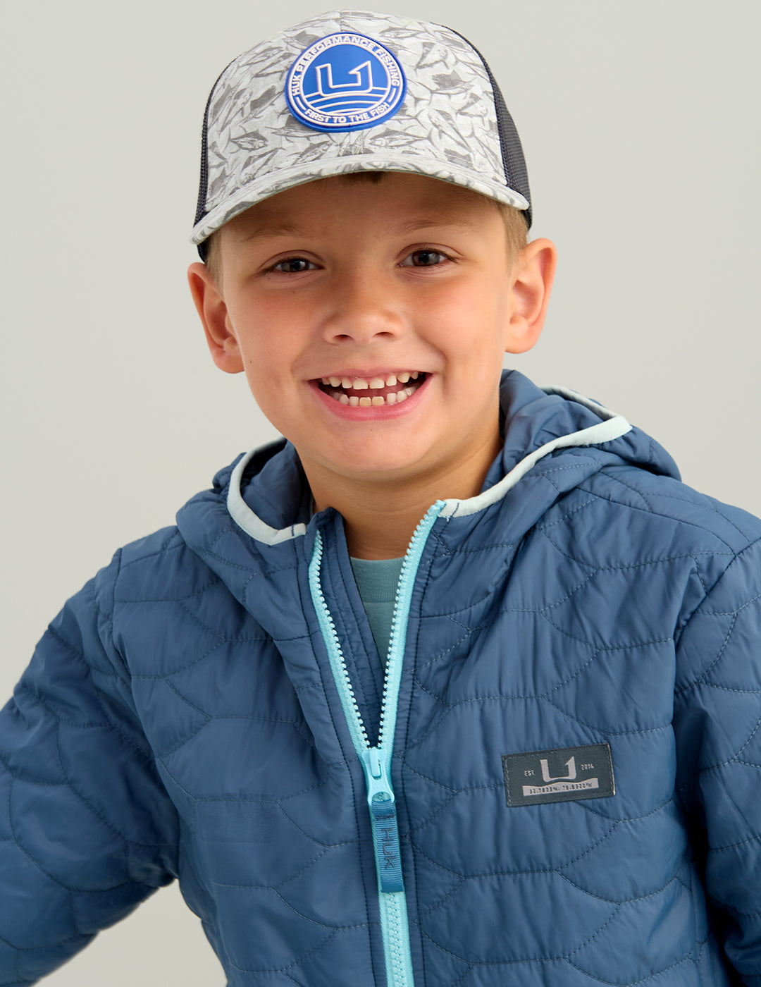 Huk Kids KC Print Circle Patch Trucker Hat - Anchor Fish Chaos