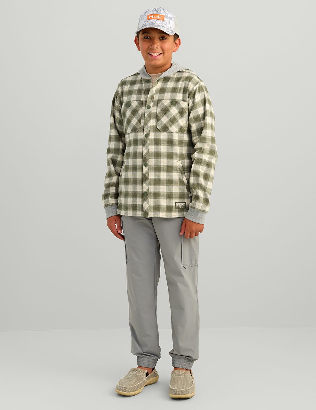 Huk Kids Ravenel Flannel Hooded Shacket - Moss Plaid