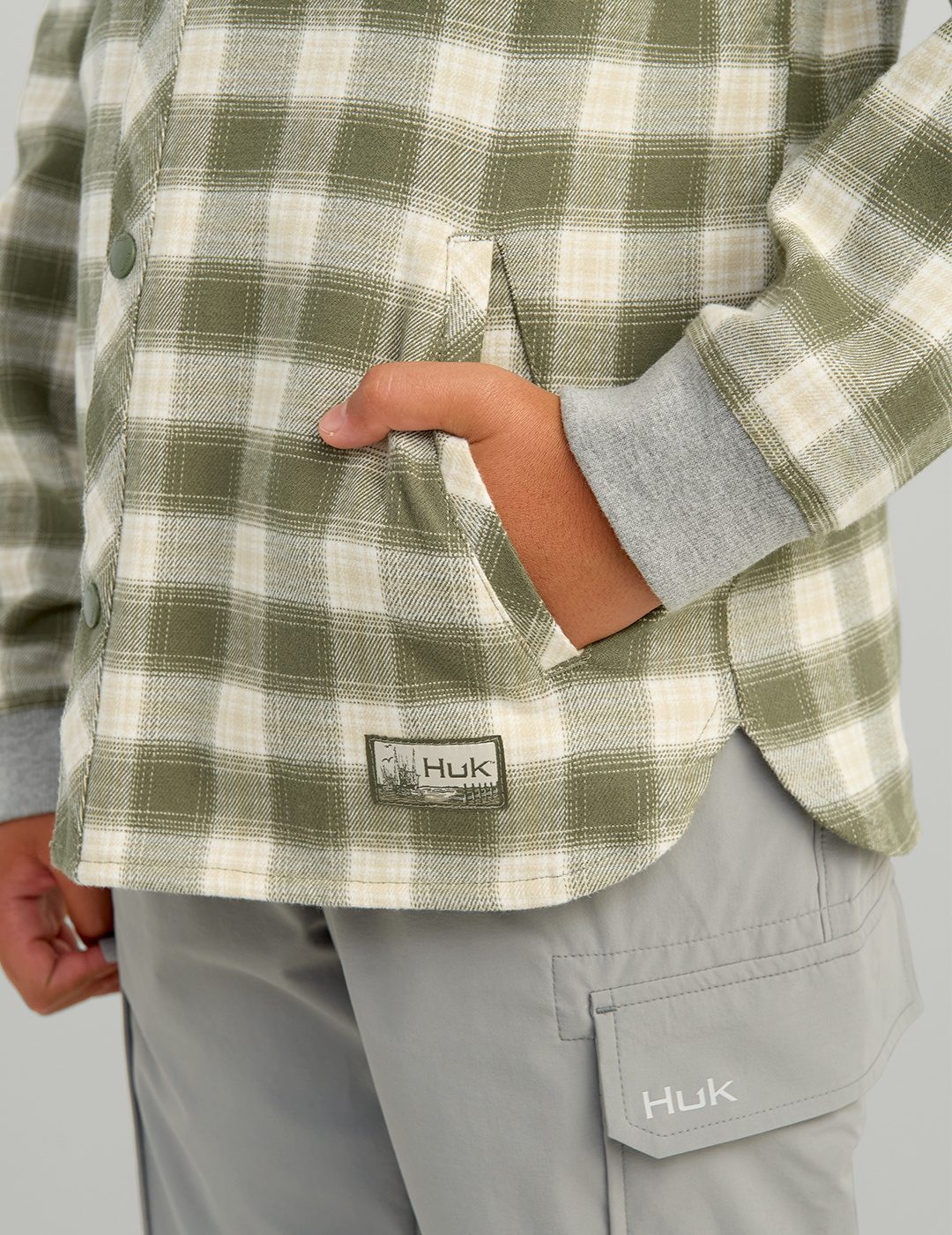 Huk Kids Ravenel Flannel Hooded Shacket - Moss Plaid