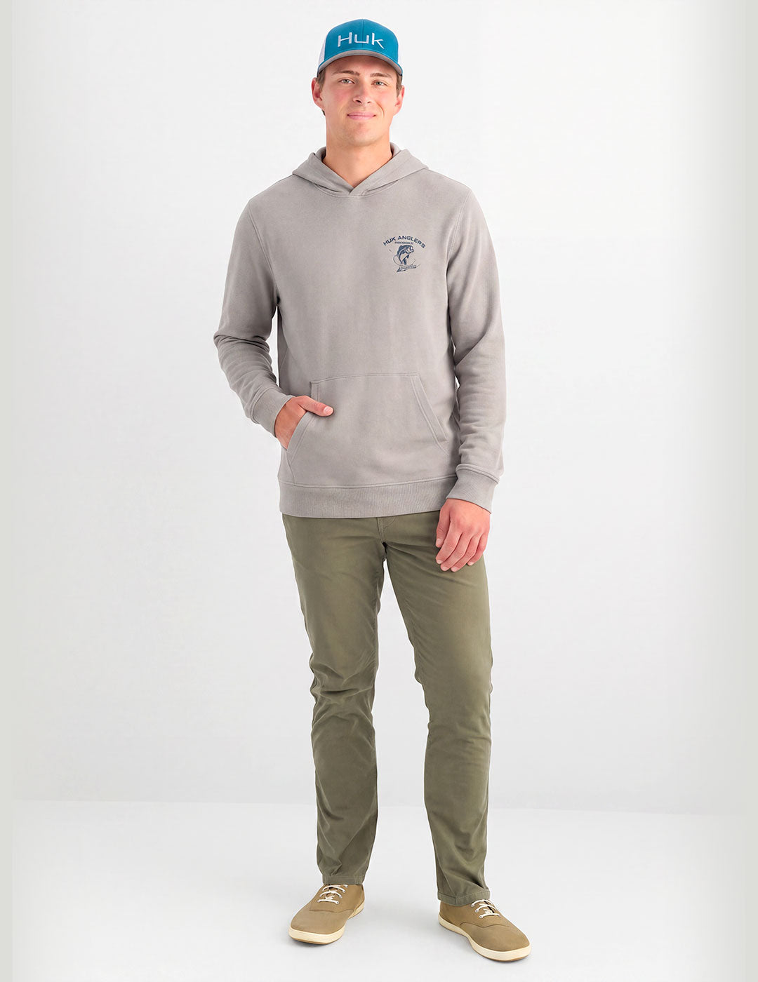 Huk Edisto Anglers Club Terry Hoodie - Heather Grey